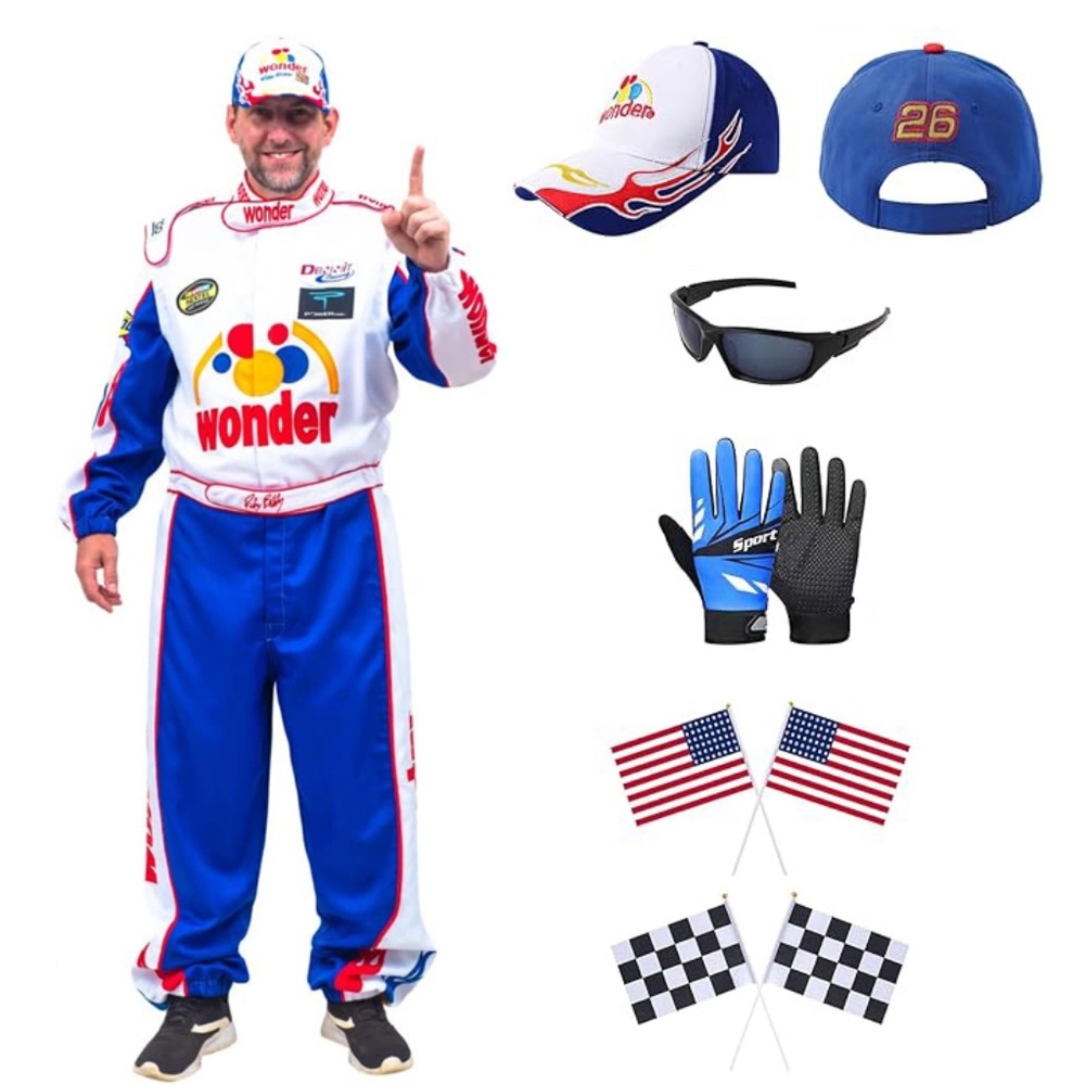 Adult Unisex Ricky Bobby race Driver Replica Jumpsuit Hat set cosplay Costume M